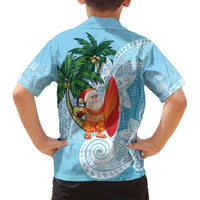 Polynesian Family Matching Long Sleeve Bodycon Dress and Hawaiian Shirt Tropical Santa - Plumeria Turquoise Vintage LT7 - Polynesian Pride