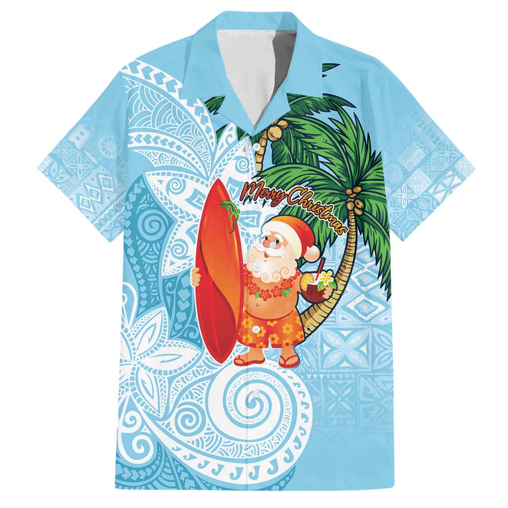 Polynesian Family Matching Long Sleeve Bodycon Dress and Hawaiian Shirt Tropical Santa - Plumeria Turquoise Vintage LT7 Dad's Shirt - Short Sleeve Turquoise - Polynesian Pride