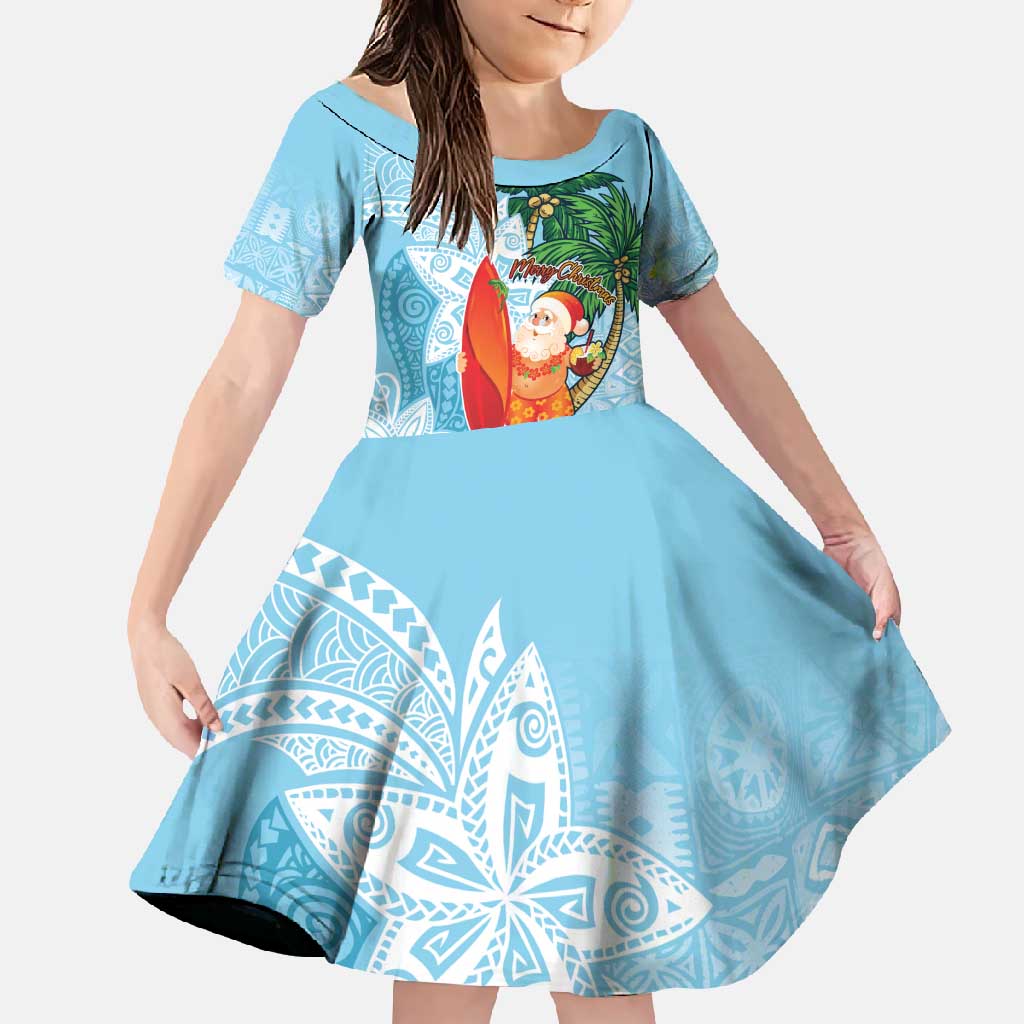 Polynesian Family Matching Mermaid Dress and Hawaiian Shirt Tropical Santa - Plumeria Turquoise Vintage LT7 Daughter's Dress Turquoise - Polynesian Pride