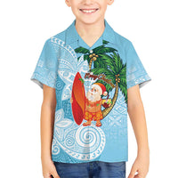 Polynesian Family Matching Short Sleeve Bodycon Dress and Hawaiian Shirt Tropical Santa - Plumeria Turquoise Vintage LT7 Son's Shirt Turquoise - Polynesian Pride