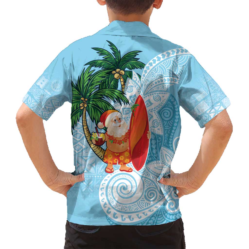 Polynesian Family Matching Tank Maxi Dress and Hawaiian Shirt Tropical Santa - Plumeria Turquoise Vintage LT7 - Polynesian Pride