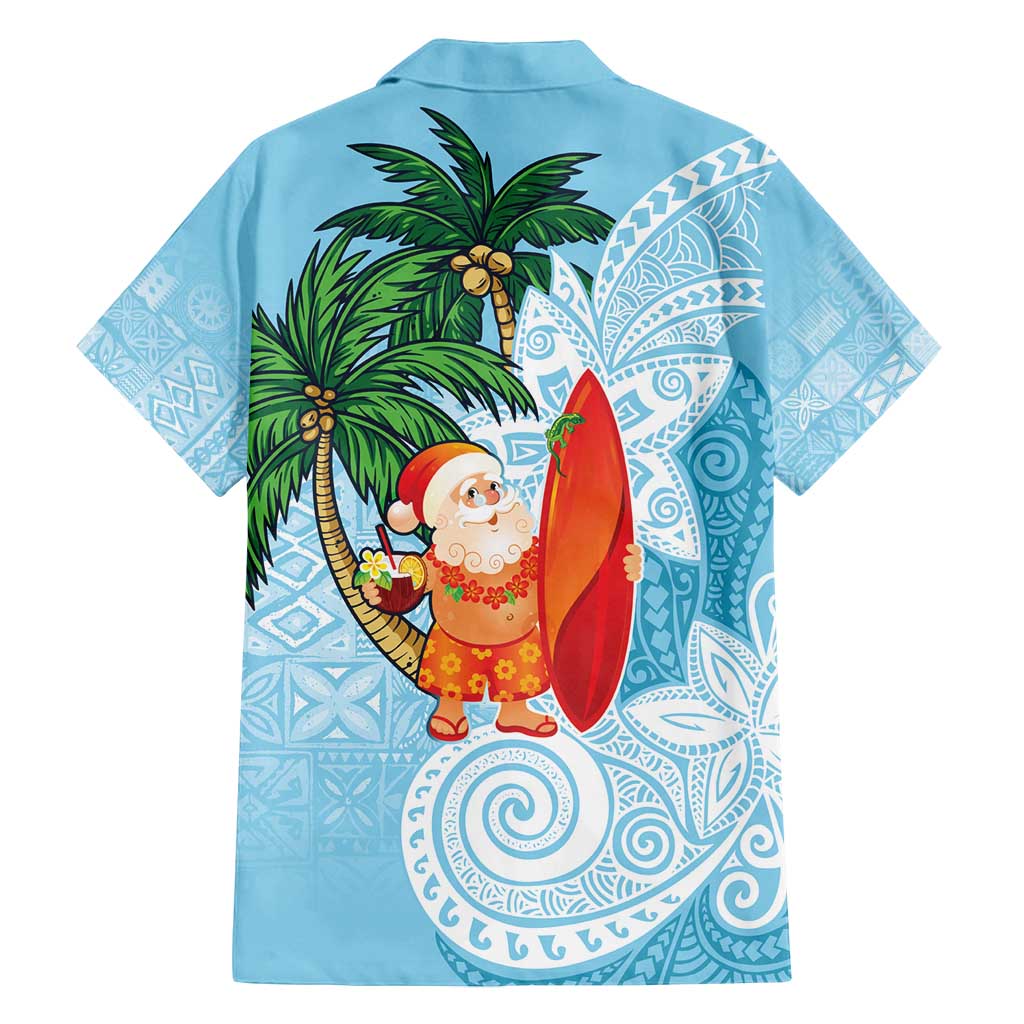 Polynesian Family Matching Tank Maxi Dress and Hawaiian Shirt Tropical Santa - Plumeria Turquoise Vintage LT7 - Polynesian Pride