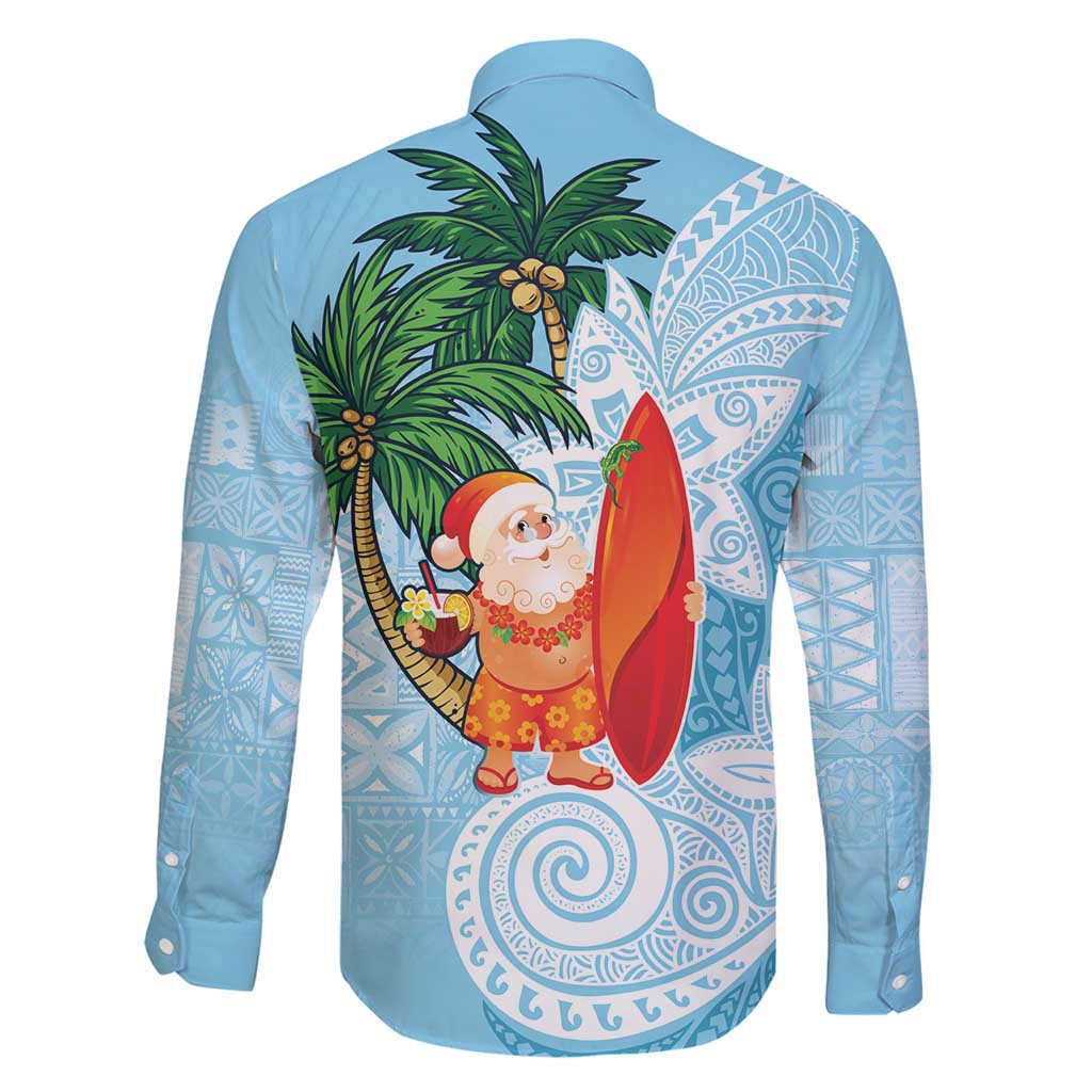 Polynesian Family Matching Tank Maxi Dress and Hawaiian Shirt Tropical Santa - Plumeria Turquoise Vintage LT7 - Polynesian Pride