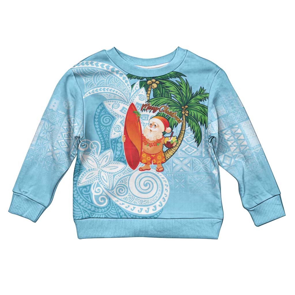 Polynesian Kid Ugly Christmas Sweater Tropical Santa - Plumeria Turquoise Vintage LT7 Kid Turquoise - Polynesian Pride