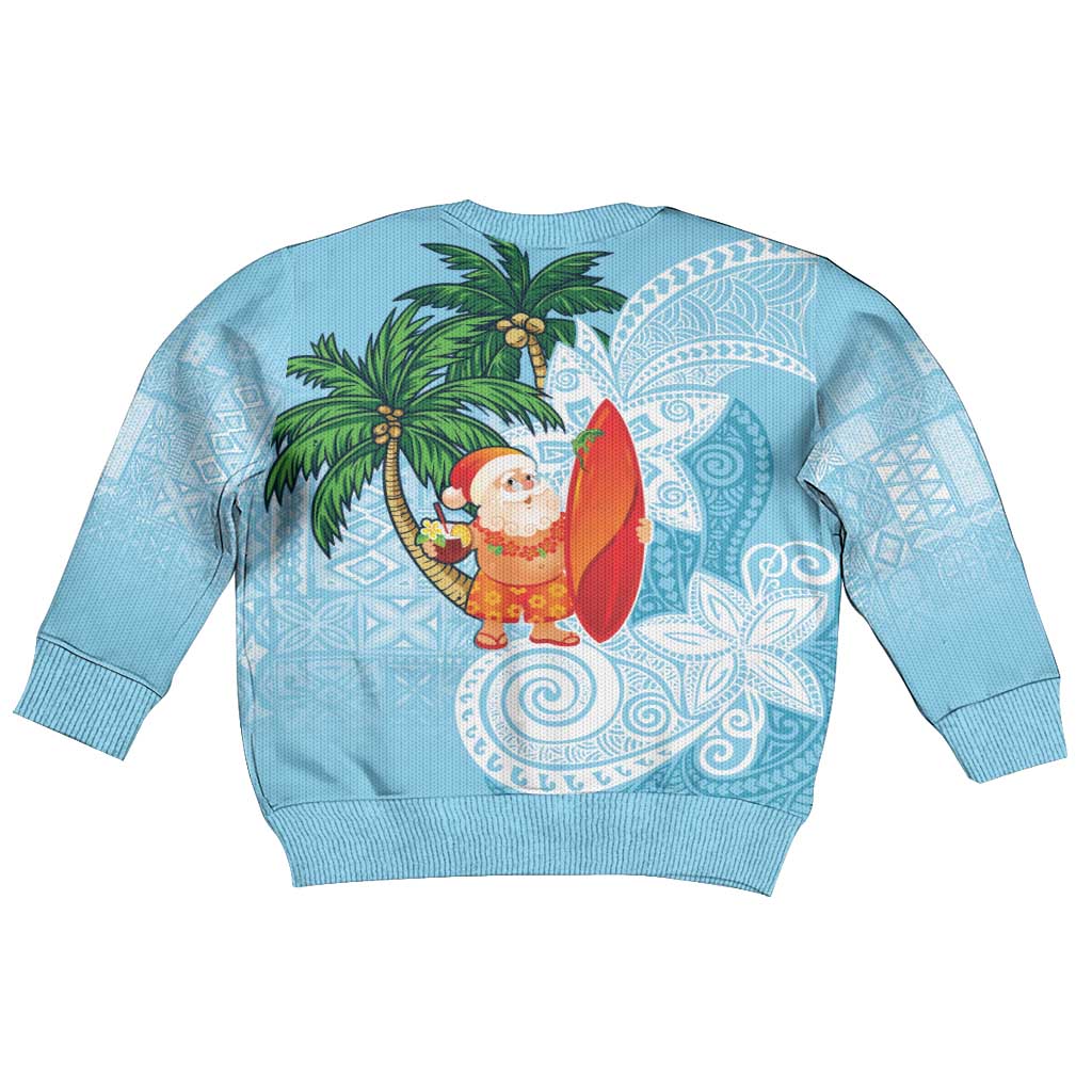 Polynesian Kid Ugly Christmas Sweater Tropical Santa - Plumeria Turquoise Vintage
