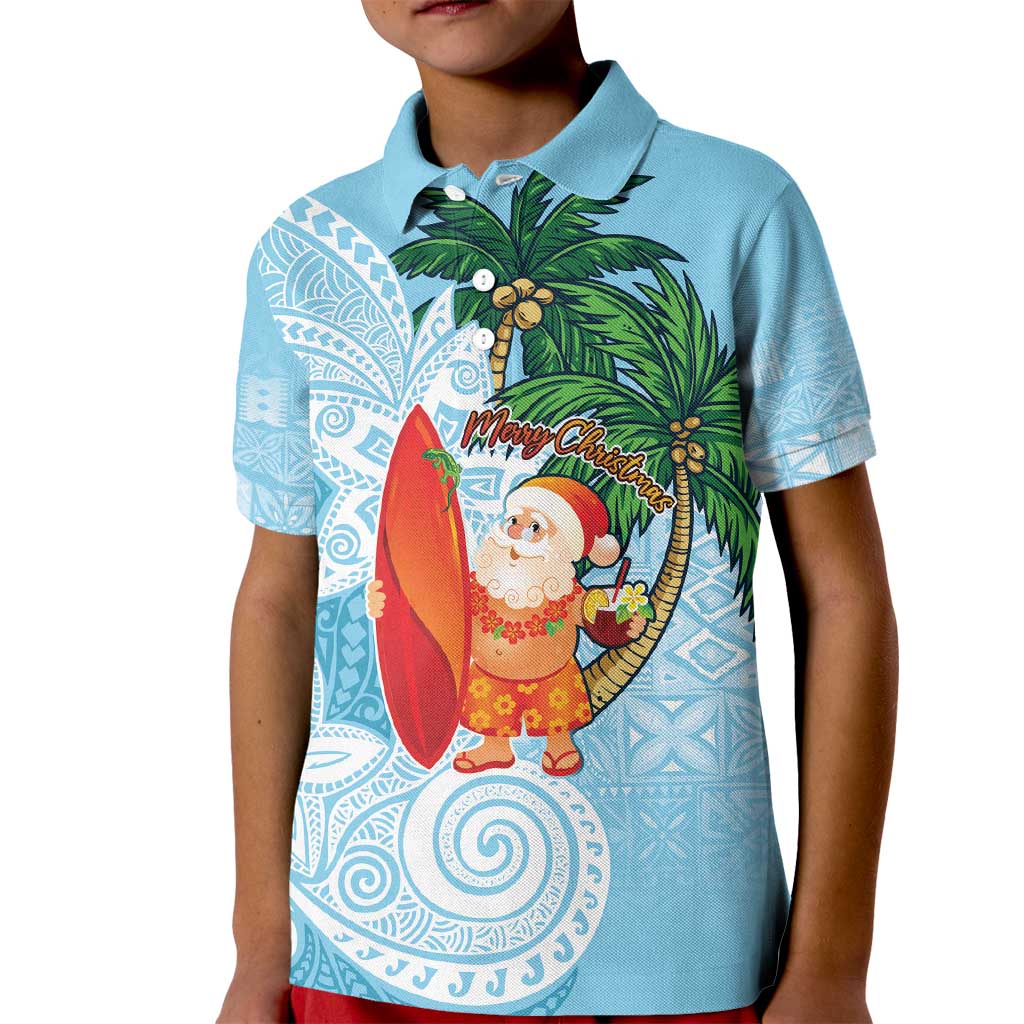 Polynesian Kid Polo Shirt Tropical Santa - Plumeria Turquoise Vintage LT7 Kid Turquoise - Polynesian Pride