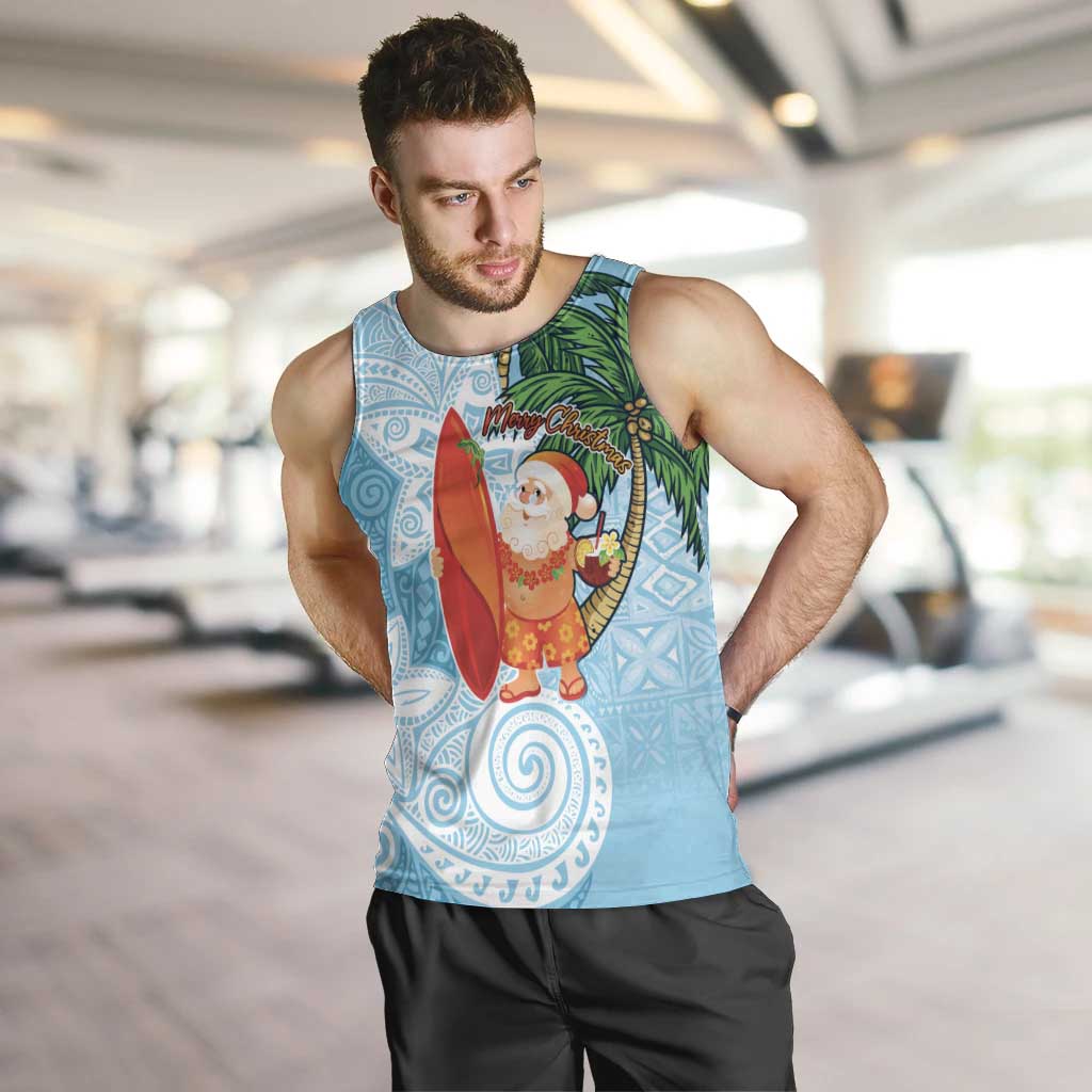 Polynesian Men Tank Top Tropical Santa - Plumeria Turquoise Vintage