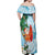 Polynesian Off Shoulder Maxi Dress Tropical Santa - Plumeria Turquoise Vintage