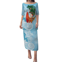 Polynesian Puletasi Tropical Santa - Plumeria Turquoise Vintage