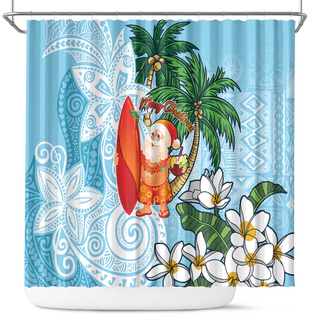 Polynesian Shower Curtain Tropical Santa - Plumeria Turquoise Vintage LT7 Turquoise - Polynesian Pride