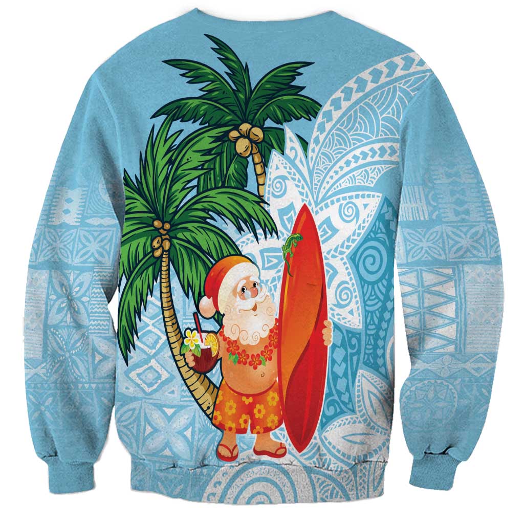 Polynesian Sweatshirt Tropical Santa - Plumeria Turquoise Vintage