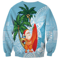 Polynesian Sweatshirt Tropical Santa - Plumeria Turquoise Vintage