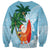 Polynesian Sweatshirt Tropical Santa - Plumeria Turquoise Vintage