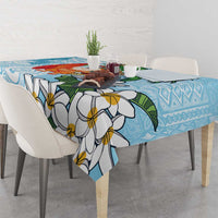 Polynesian Tablecloth Tropical Santa - Plumeria Turquoise Vintage