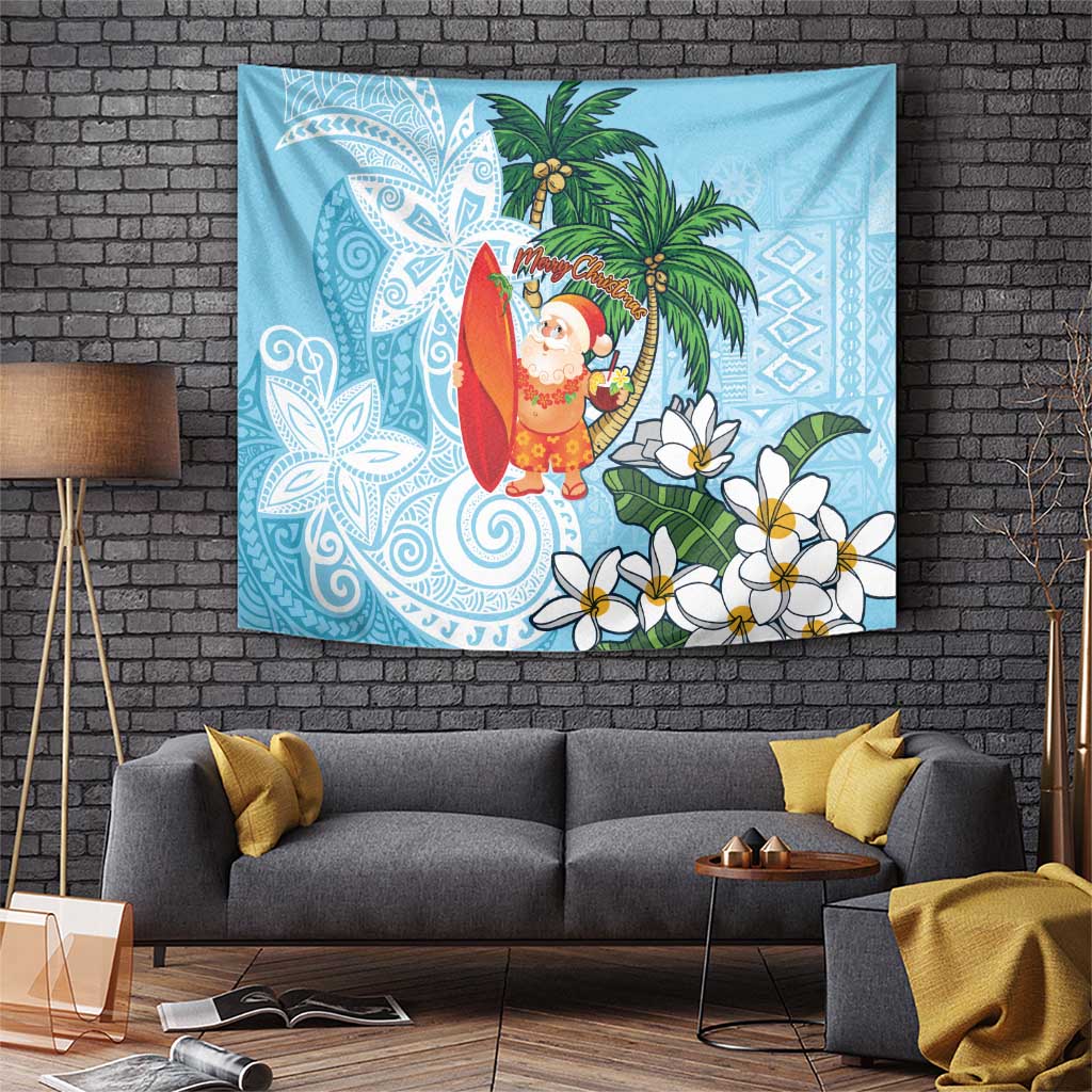 Polynesian Tapestry Tropical Santa - Plumeria Turquoise Vintage LT7 Turquoise - Polynesian Pride