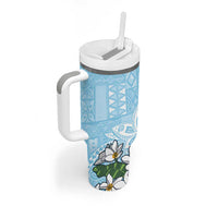 Polynesian Tumbler With Handle Tropical Santa - Plumeria Turquoise Vintage LT7 - Polynesian Pride