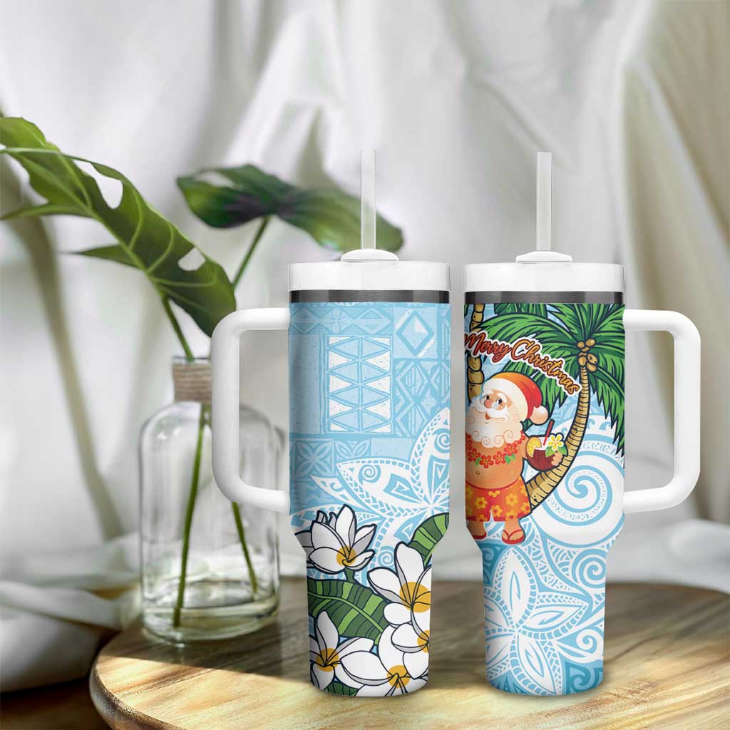 Polynesian Tumbler With Handle Tropical Santa - Plumeria Turquoise Vintage LT7 - Polynesian Pride