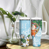 Polynesian Tumbler With Handle Tropical Santa - Plumeria Turquoise Vintage LT7 - Polynesian Pride