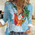 Polynesian Women Casual Shirt Tropical Santa - Plumeria Turquoise Vintage
