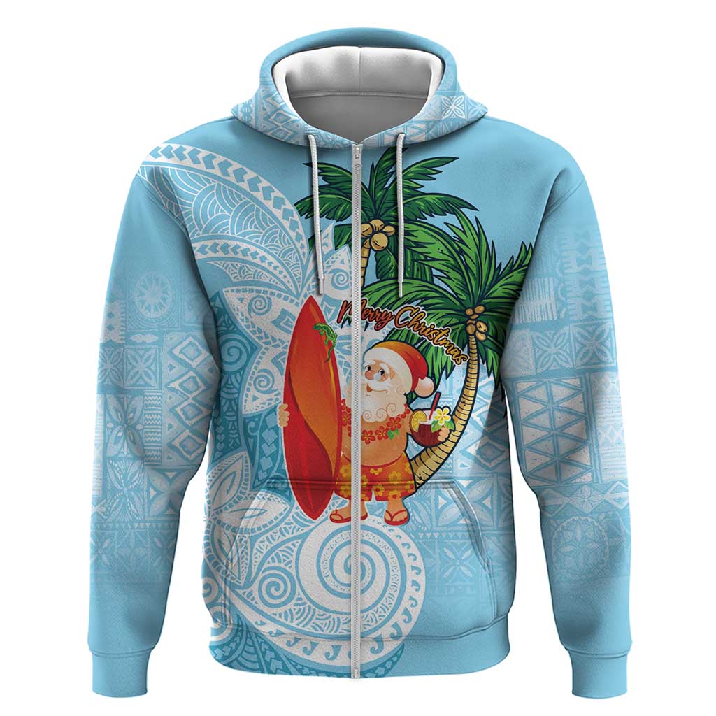 Polynesian Zip Hoodie Tropical Santa - Plumeria Turquoise Vintage LT7 Zip Hoodie Turquoise - Polynesian Pride