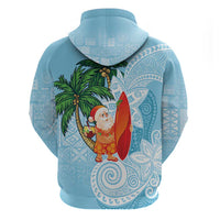 Polynesian Zip Hoodie Tropical Santa - Plumeria Turquoise Vintage LT7 - Polynesian Pride
