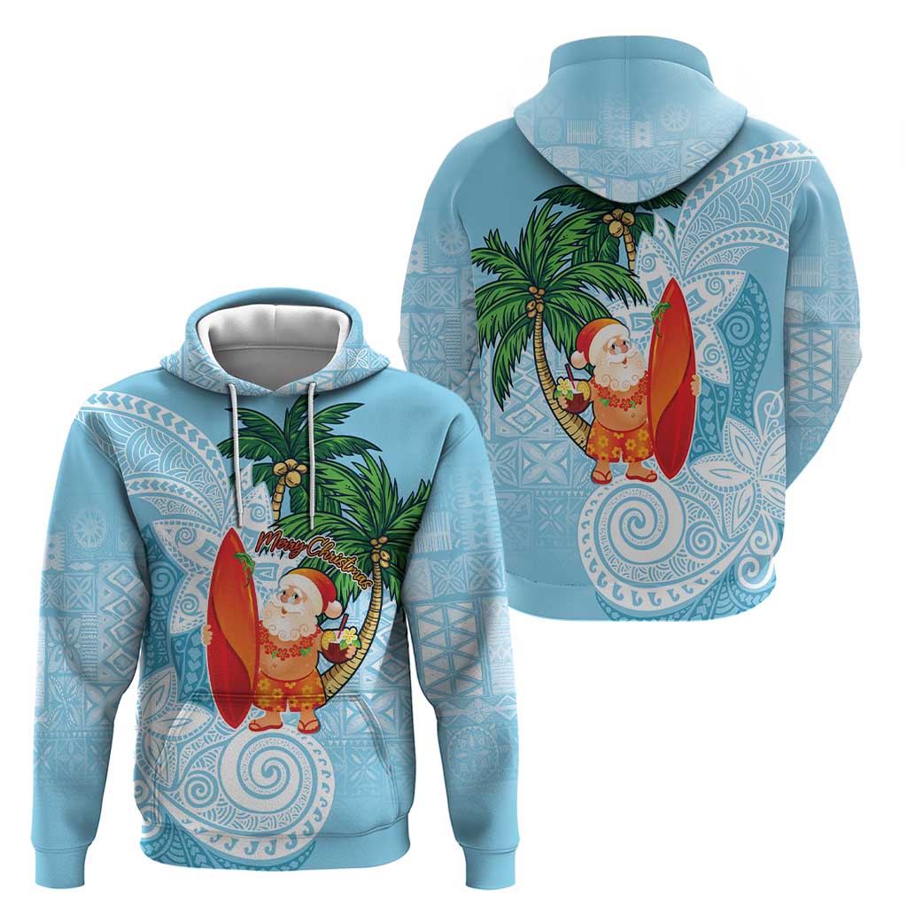 Polynesian Zip Hoodie Tropical Santa - Plumeria Turquoise Vintage LT7 - Polynesian Pride