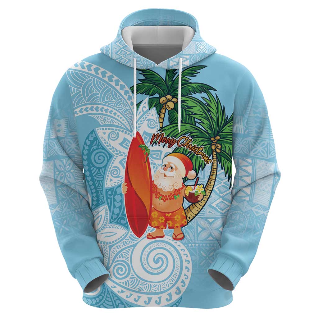 Polynesian Zip Hoodie Tropical Santa - Plumeria Turquoise Vintage LT7 - Polynesian Pride