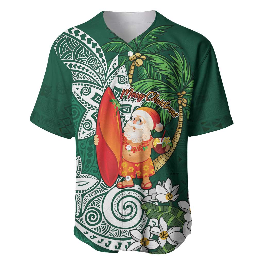 Polynesian Baseball Jersey Tropical Santa - Plumeria Green Vintage LT7 Green - Polynesian Pride
