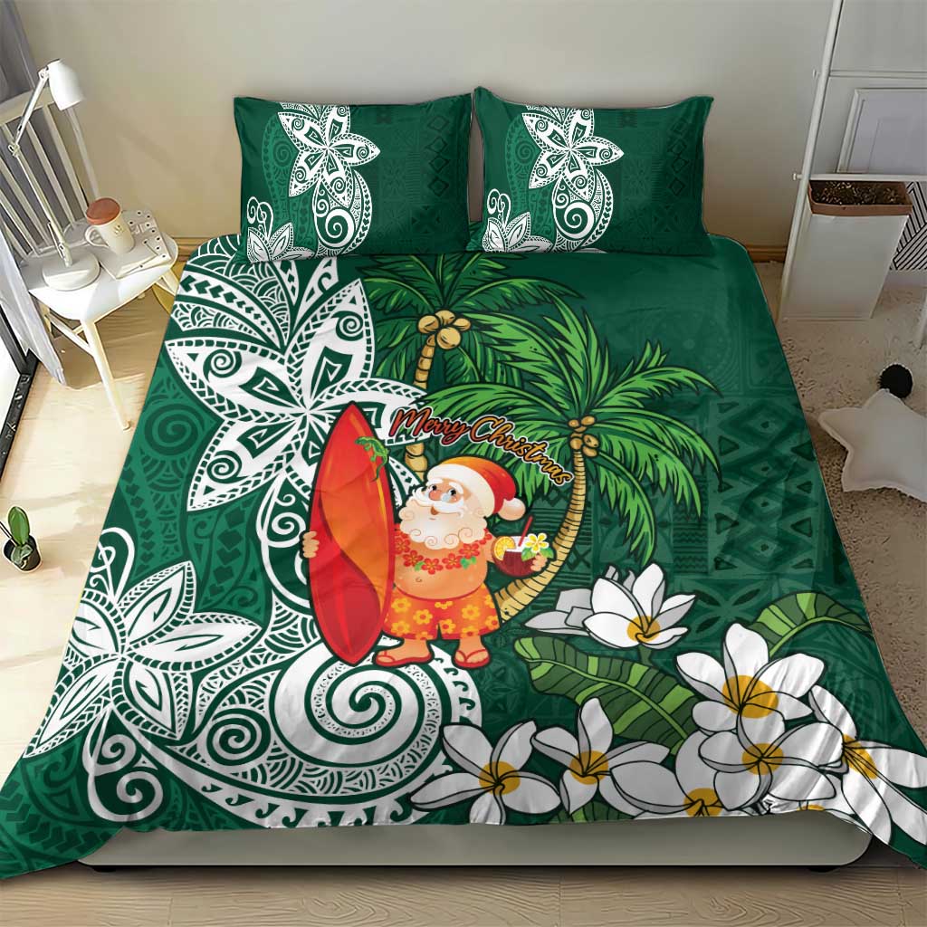 Polynesian Bedding Set Tropical Santa - Plumeria Green Vintage