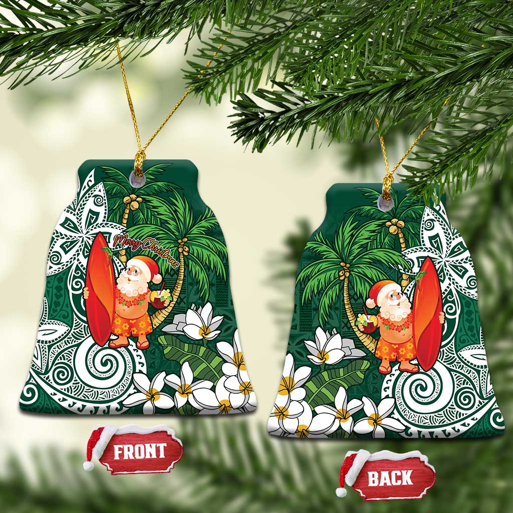 Polynesian Ceramic Ornament Tropical Santa - Plumeria Green Vintage