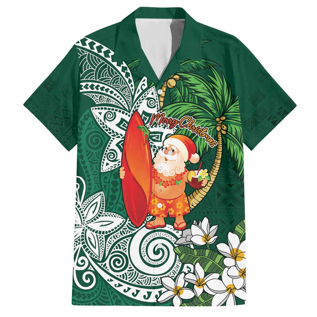 Polynesian Family Matching Long Sleeve Bodycon Dress and Hawaiian Shirt Tropical Santa - Plumeria Green Vintage LT7 Dad's Shirt - Short Sleeve Green - Polynesian Pride