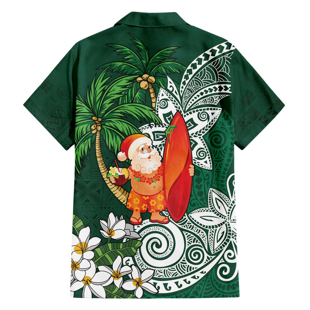 Polynesian Family Matching Puletasi and Hawaiian Shirt Tropical Santa - Plumeria Green Vintage