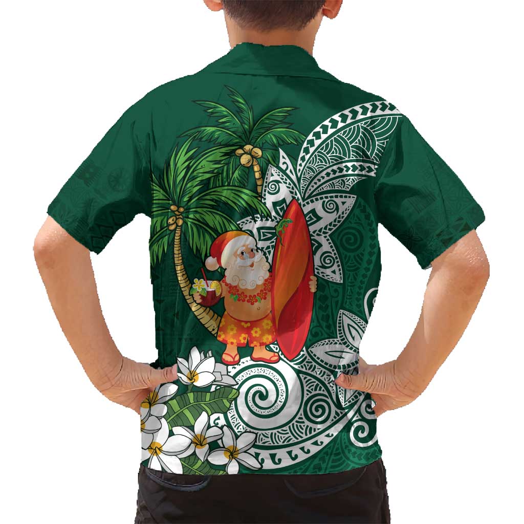 Polynesian Family Matching Tank Maxi Dress and Hawaiian Shirt Tropical Santa - Plumeria Green Vintage LT7 - Polynesian Pride