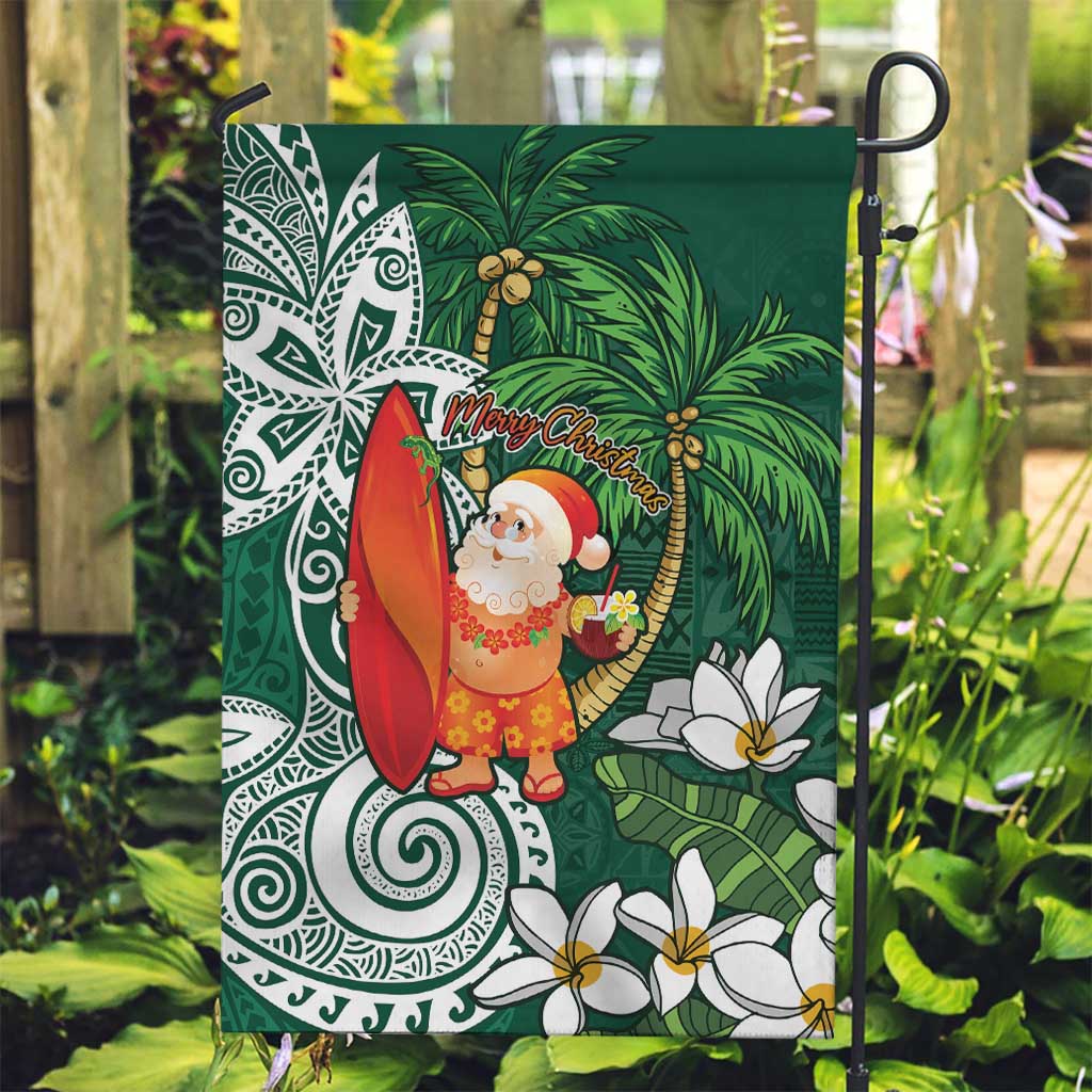 Polynesian Garden Flag Tropical Santa - Plumeria Green Vintage