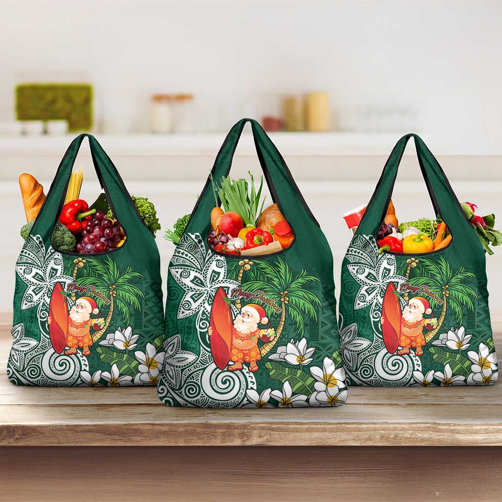 Polynesian Grocery Bag Tropical Santa - Plumeria Green Vintage