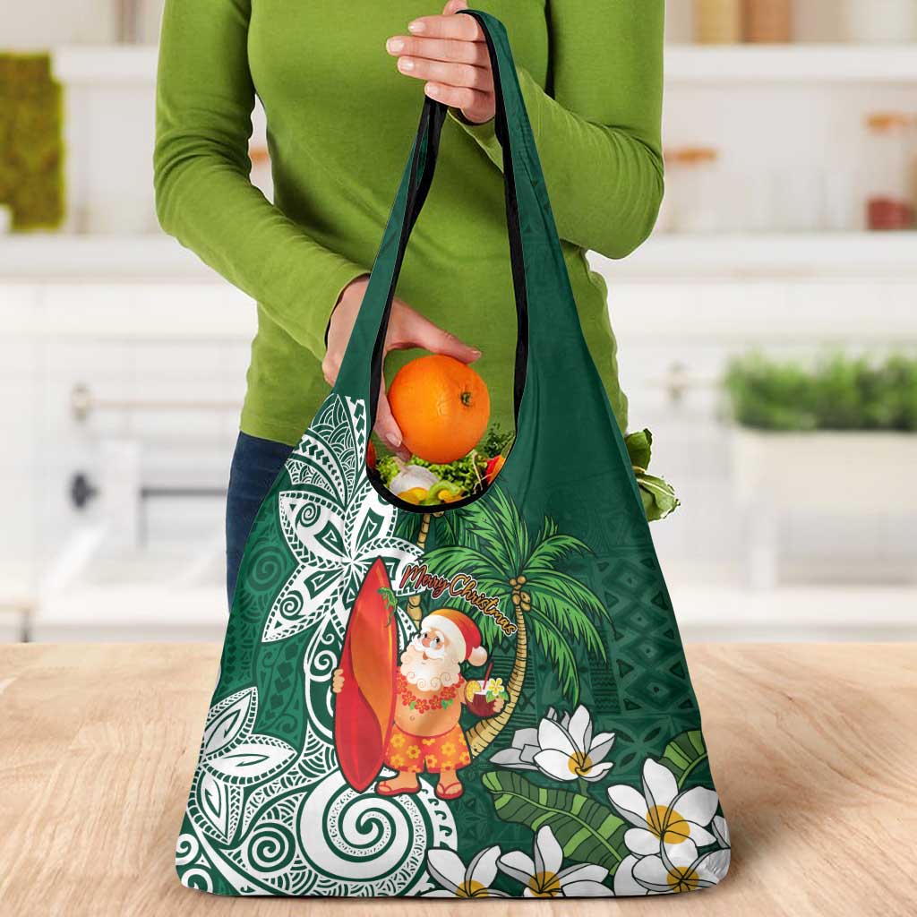 Polynesian Grocery Bag Tropical Santa - Plumeria Green Vintage