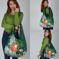 Polynesian Grocery Bag Tropical Santa - Plumeria Green Vintage