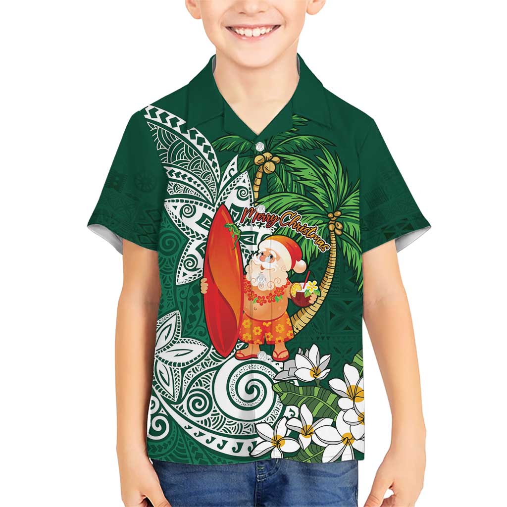 Polynesian Kid Hawaiian Shirt Tropical Santa - Plumeria Green Vintage LT7 Kid Green - Polynesian Pride