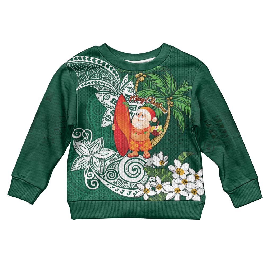 Polynesian Kid Ugly Christmas Sweater Tropical Santa - Plumeria Green Vintage LT7 Kid Green - Polynesian Pride