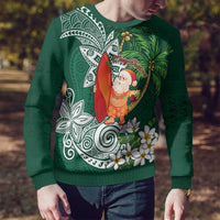 Polynesian Ugly Christmas Sweater Tropical Santa - Plumeria Green Vintage