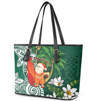 Polynesian Leather Tote Bag Tropical Santa - Plumeria Green Vintage