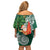 Polynesian Off Shoulder Short Dress Tropical Santa - Plumeria Green Vintage