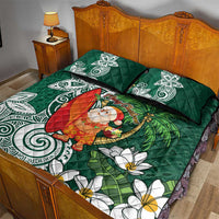 Polynesian Quilt Bed Set Tropical Santa - Plumeria Green Vintage