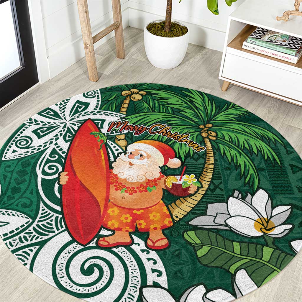 Polynesian Round Carpet Tropical Santa - Plumeria Green Vintage LT7 Green - Polynesian Pride