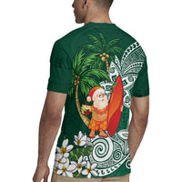 Polynesian Rugby Jersey Tropical Santa - Plumeria Green Vintage