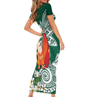 Polynesian Short Sleeve Bodycon Dress Tropical Santa - Plumeria Green Vintage LT7 - Polynesian Pride