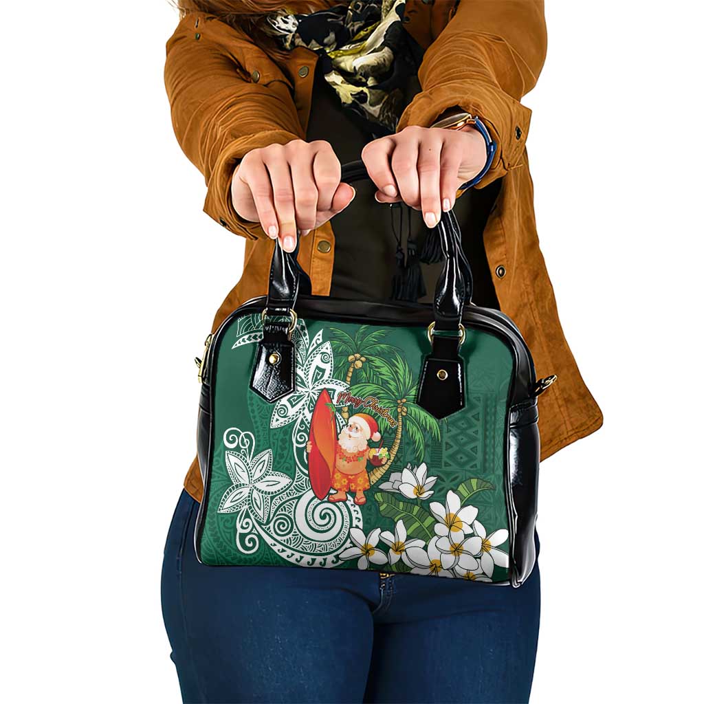 Polynesian Shoulder Handbag Tropical Santa - Plumeria Green Vintage