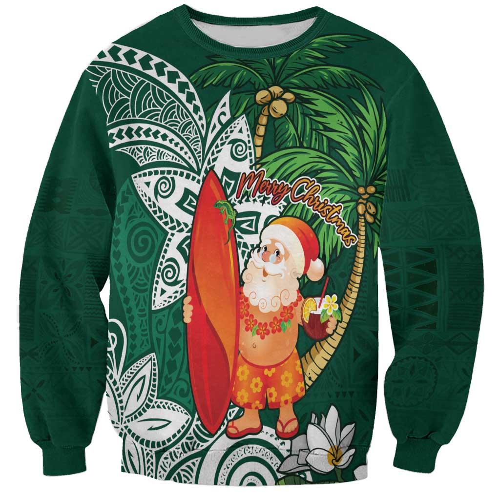 Polynesian Sweatshirt Tropical Santa - Plumeria Green Vintage