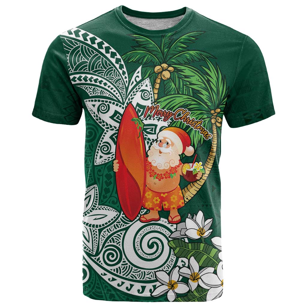 Polynesian T Shirt Tropical Santa - Plumeria Green Vintage