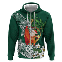 Polynesian Zip Hoodie Tropical Santa - Plumeria Green Vintage LT7 Zip Hoodie Green - Polynesian Pride